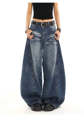 Scimitar-cut three-dimensional wide-leg jeans
