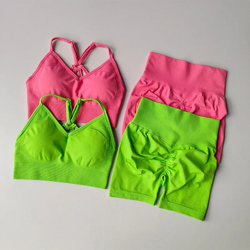 2 Pcs Yoga Sets High Waist Workout Outfits Gym Wear Gym Clothing Sports Suits Fitness Tracksuit Sportswear Shorts Suit
