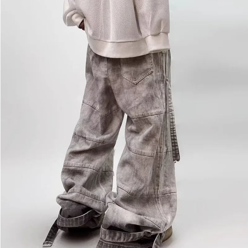 Hip-hop street clothing wasteland style tie-dye ripped jeans