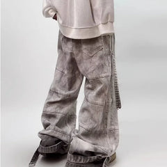 Hip-hop street clothing wasteland style tie-dye ripped jeans