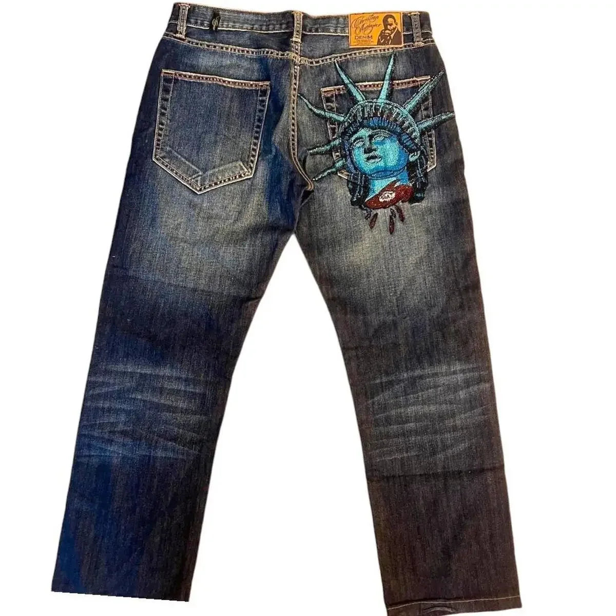 Hip Hop Cherry Blossom Embroidery Baggy Jeans Harajuku Wide Leg High Waisted Denim Pants Y2k Trend Jeans Clothing