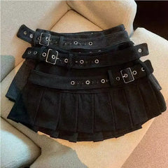 design double belt pleated skirt