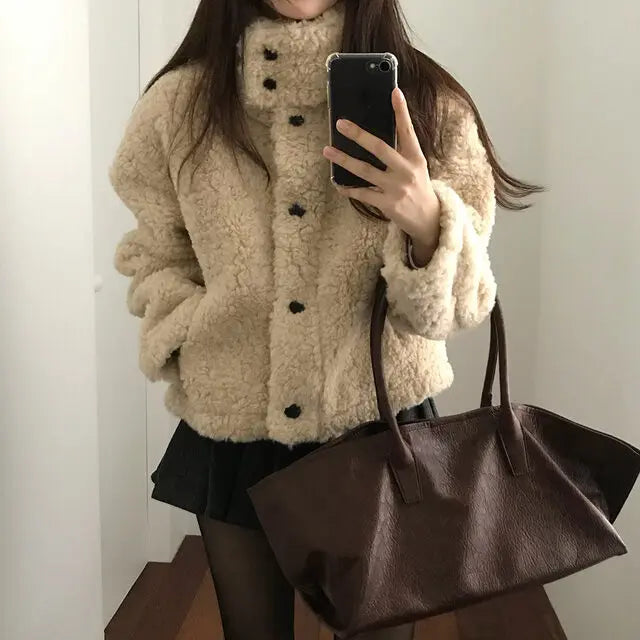 American Loose Short Lamb Wool Jacket High Street Lambswool Jacket Coat Jackets