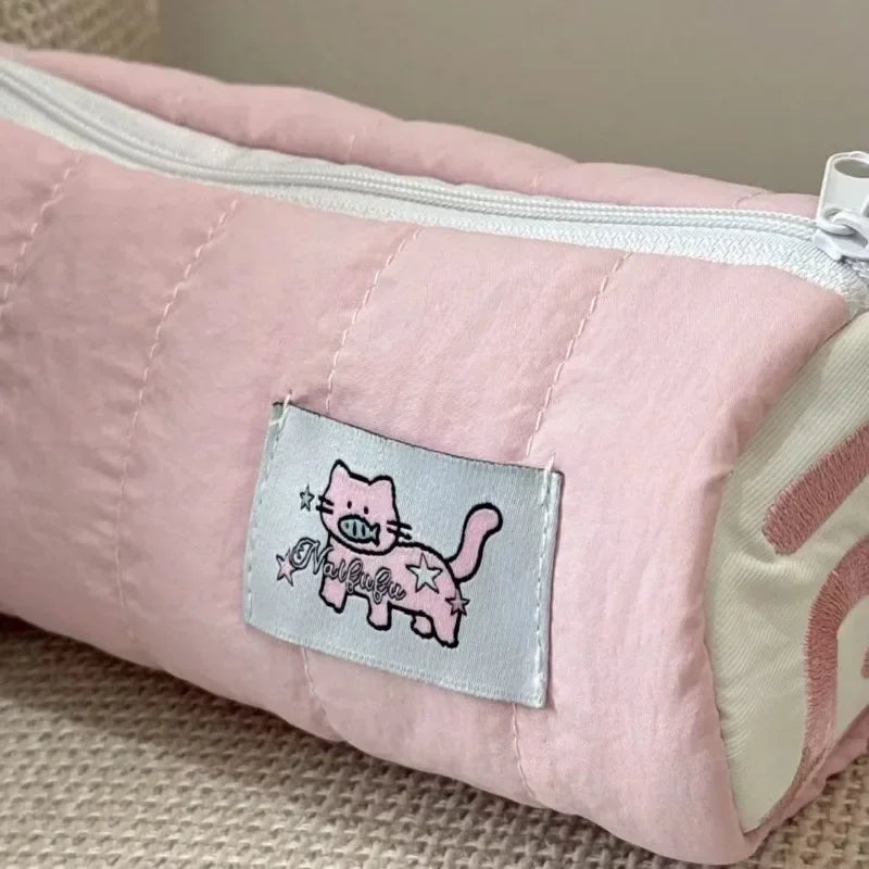 INS Large Capacity Pink Pen Bag Creative Soft Touch Pencil Case Stationery Storage Organizer Creative Students Gift