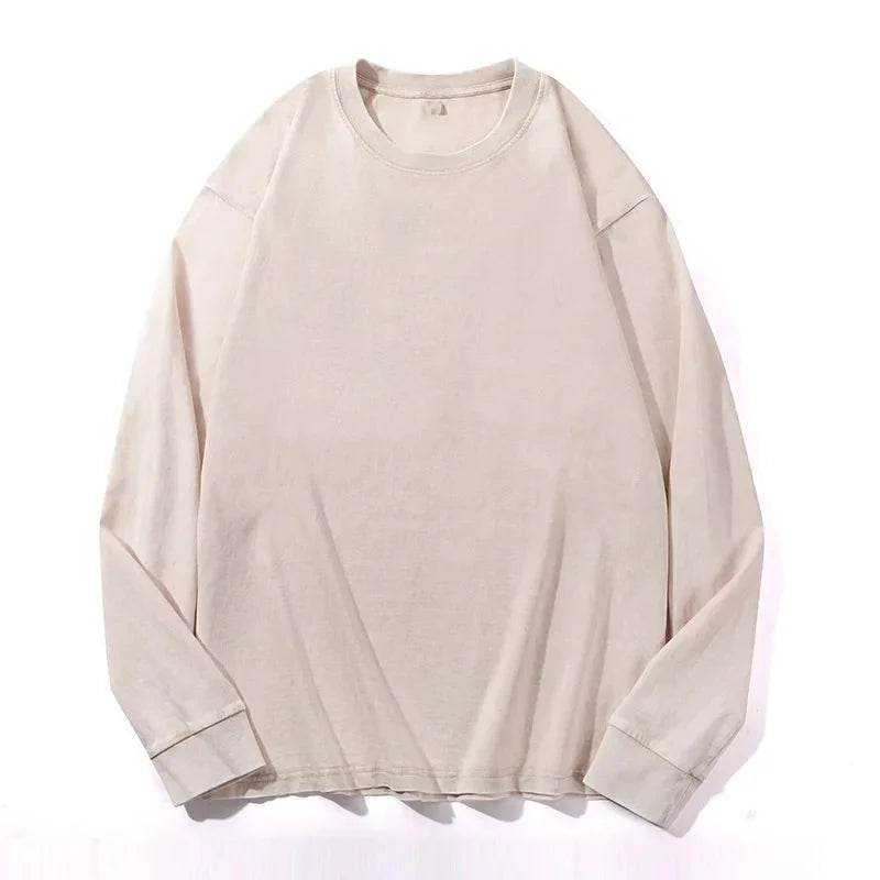 Distressed Long Sleeve Cotton T-Shirt