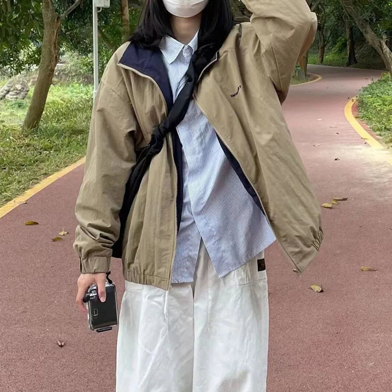 Harajuku All-Match Bomber Jackets Streetwear Hip Hop Oversize Zipper Coat Korean Loose Student Baseball Uniform Outerwear