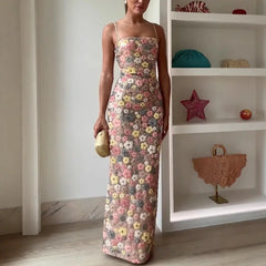 Summ Flowers Sequin Patchwork Slim Party Long Dress Strapless Maxi Dress, Sleeveless Ladies Dress Vestidos