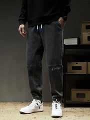 Cargo Jeans Slight Stretch Cotton Denim Jogger Pants Black Blue Streetwear Baggy Jeans