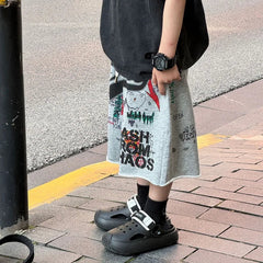 Korean Edition Boys' Trendy Cool Versatile Graffiti Casual Sports Pants Children's Stylish Shorts Trendy