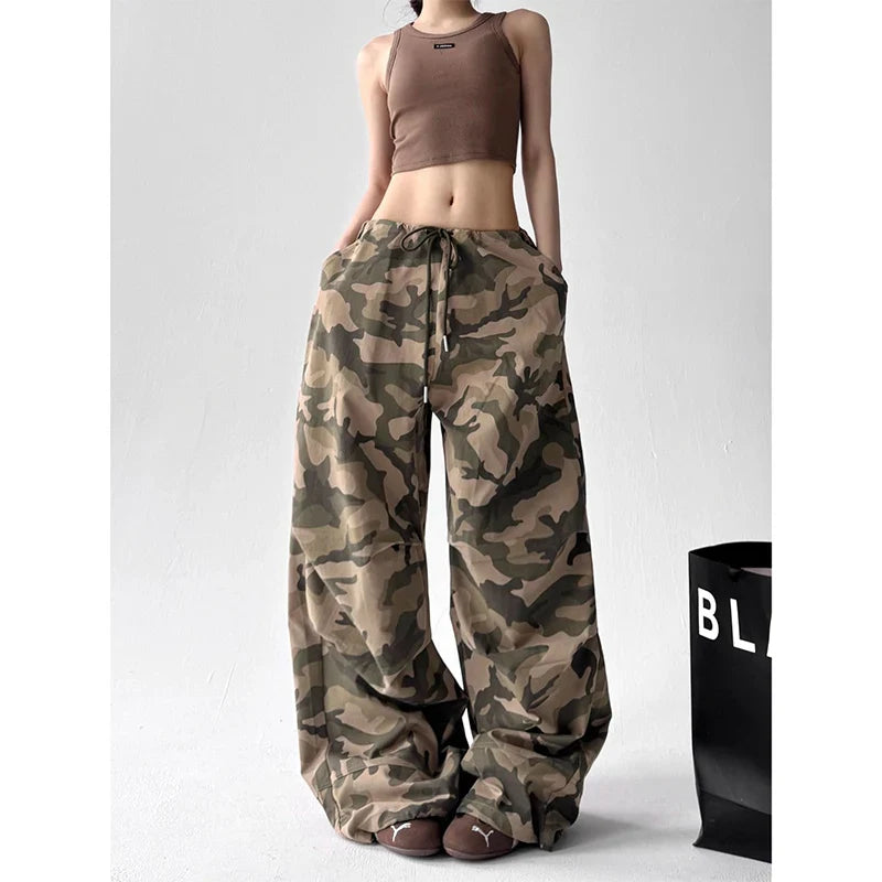 American Retro High Street Casual Overalls Camouflage Loose Wide Leg Pants