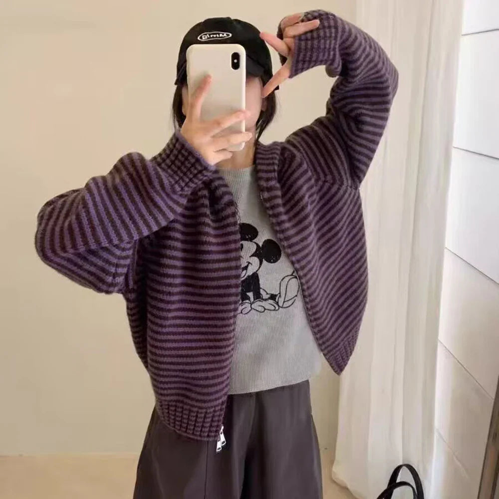 Korean Style Green Knitted Cardigans