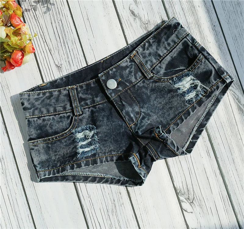 Low Waist Skinny Tight Denim Shorts Washed Cut Out Super Shorts Nightclub