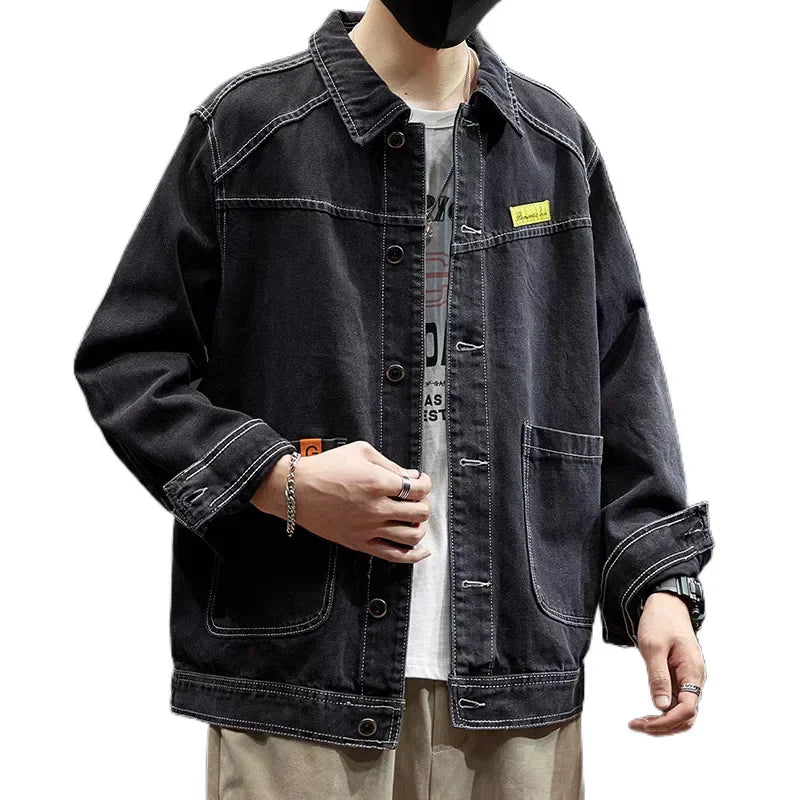 Loose Casual Denim Jacket Trendy Splicing Workwear Individuality
