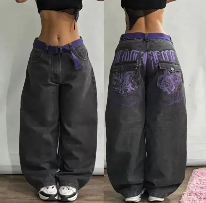Y2K American Tiger Print Loose Jeans High Street Harajuku Wind Trend Casual Joker High Waist Wide Leg Pants