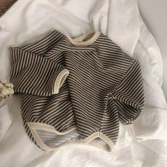 Boys Sweaters Tees Long Sleeve Korean Loose Striped Tops Children's T-shirts All-match Bottoming Girl Shirts