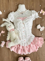 Japanese Kawaii Lolita Elegant 2 Piece Sets Pink Y2k Bow Design Mini Skirt Suit Princess Sweet Chic Outfits
