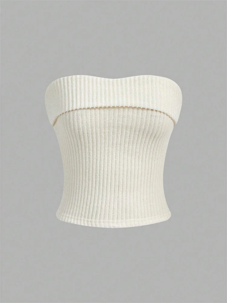 Rib-knit Tube Top Y2K Clothes Grunge Punk Solid Strapless Sleeveless Slim Fit Crop Tank Top Streetwear