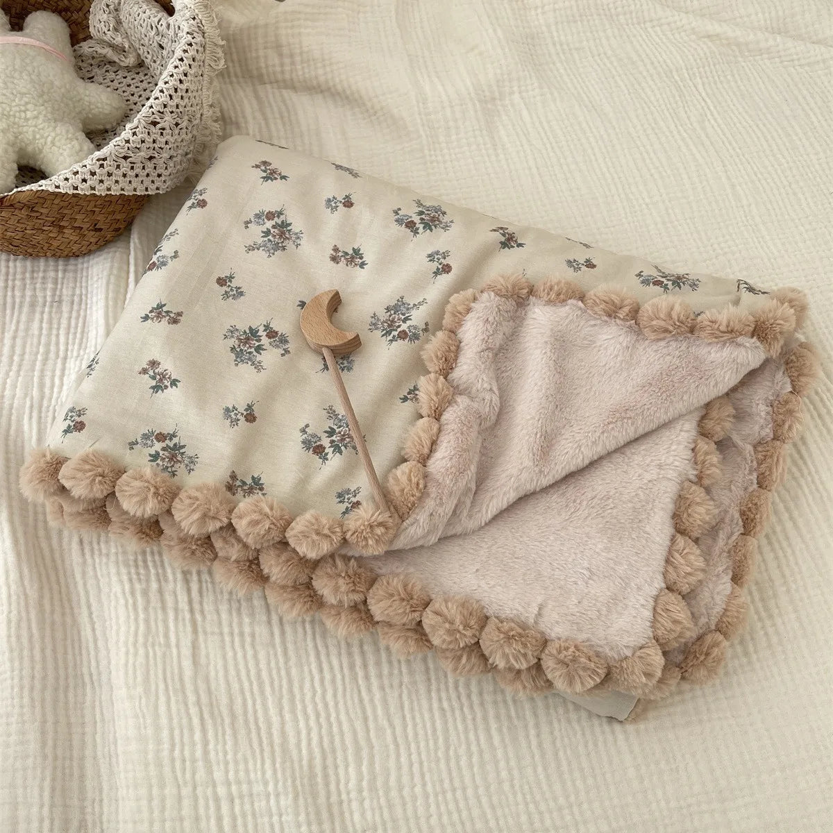 Warm Baby Blanket Pompom Blush Sprigs