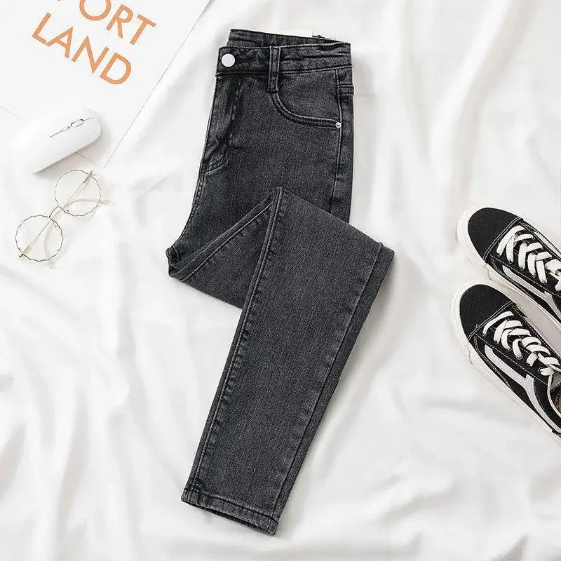 Black Grey Jeans Slimming Cropped Pants Chic Versatile Student Short Trousers Long Pants Slim Fit Sihouette Smoothing