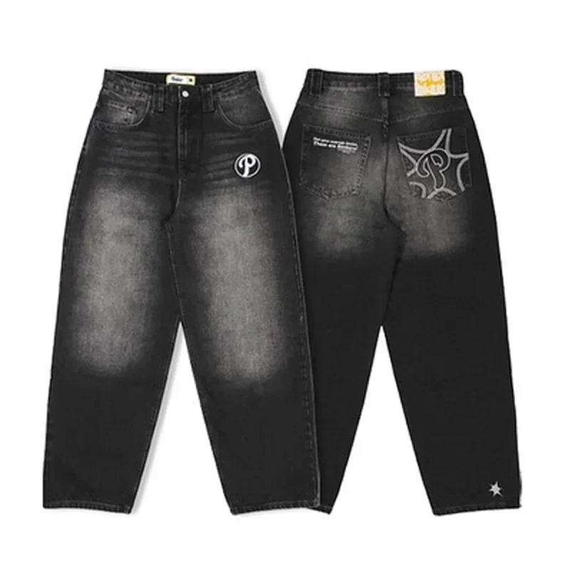 American Trend Retro Hip-hop Embroidery Pattern Baggy Jeans