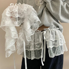 Korean Lace Irregular Skirt Curtain White Flowers Lace Mesh Halfbody Skirt Bottoms Jeans Decorative Hemline