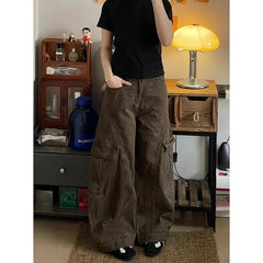 American Vintage High Waist Brown Jeans Baggy Y2K Wide Leg Denim Trouser Clothes
