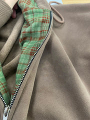 American Retro Brown Checkered Hooded Sweatshirt Casual Cardigan Jacket Trendy Long Sleeved Loose Outwear