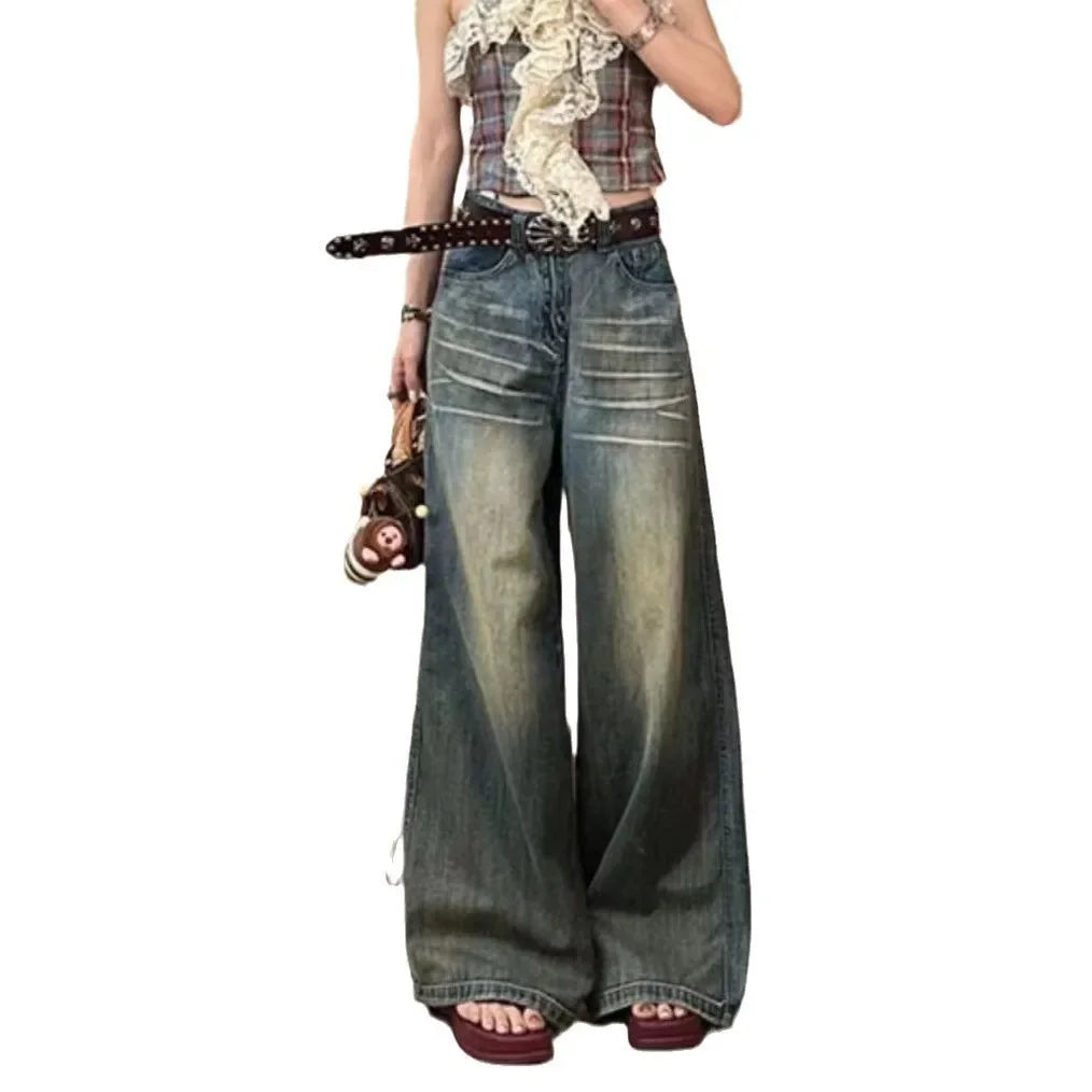 Vintage Wide-Leg Jeans Loose-Fit High-Waisted Slimming Casual Straight-Leg Long Pants Trendy On The Ground