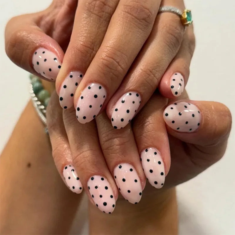 Dark Brown White Polka Dot Wearable Nail Art Fall Chic Fake Nails Detachable Finished False Nails Press on Nails