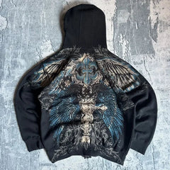 Gothic Oversized Letter Printed Zipper Hoodie Sweater Y2K Harajuku Rock Casual Couple Sweatshirt Streetwear