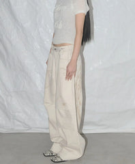 Light Colour Trend Dressing Up Korean Style Simple Baggy Angel Printed Jeans Necessary Solid Retro Straight Pants