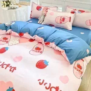 Pink Light Blue Checkered Striped Duvet Cover with Multiple Patterns 200X230cm Soft Duvet Cover Suitable