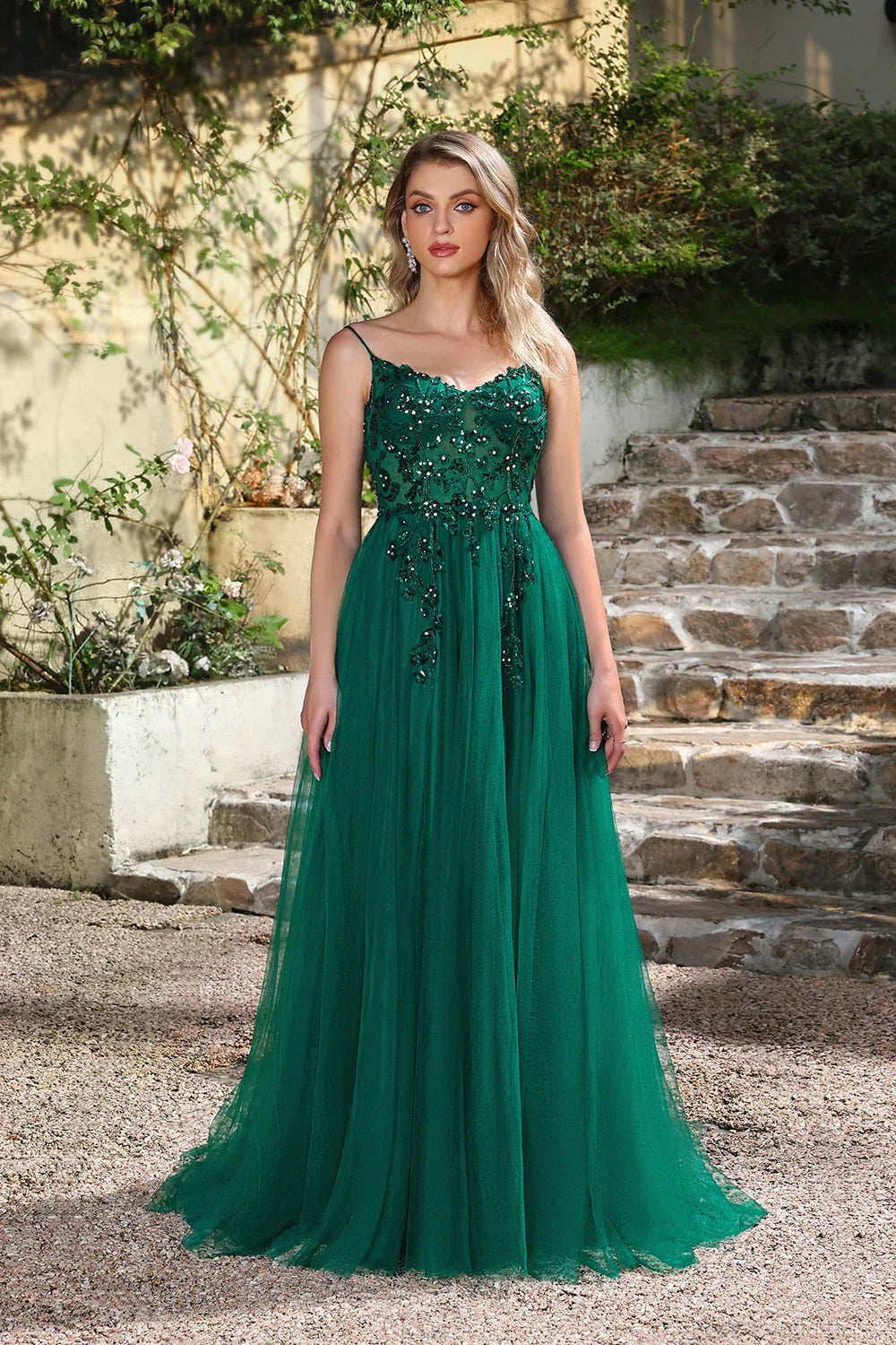 Prom Dresses Green Fairy Puffy Sleeve Lace Embroidery Tulle