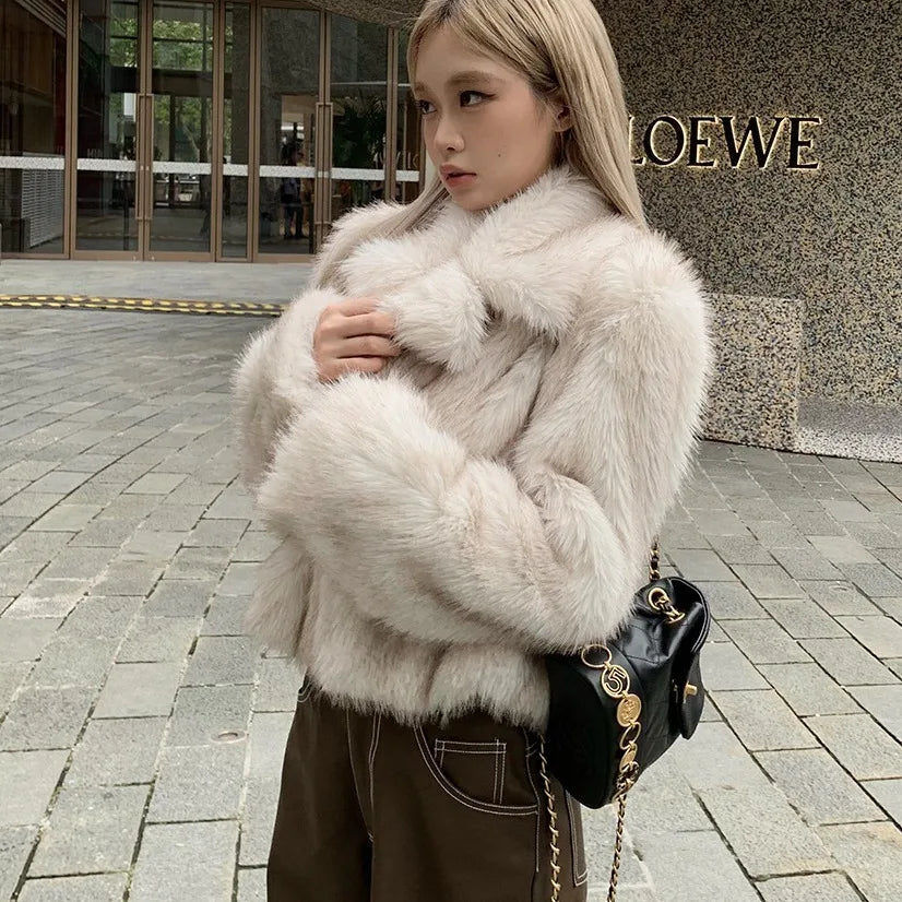 Luxury Brand Fur Coat Short Lazy Wind Fox Fur Jacket Cropped Fluffy Casaco De Pele Feminino