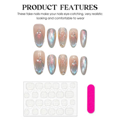 Handmade Press on Nails Blue Aurora Mermaid Fake Nail Patches Wearable Detachable French Pearl Almond False Nail Tips 10pcs