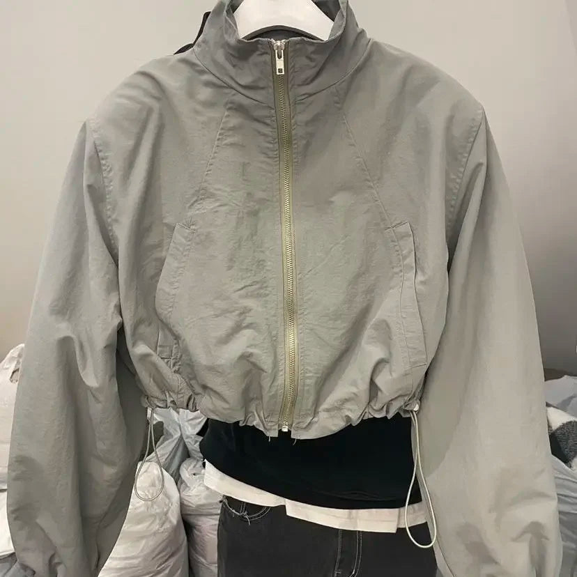Vintage Windbreaker Cropped Jackets Harajuku Oversized Streetwear Long Sleeve Elegant Top