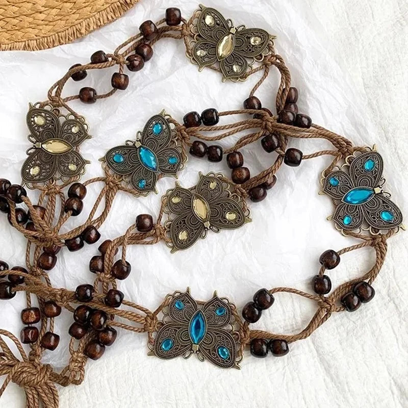 Butterfly Tassel Waist Chain Y2K Trendy Bohemian Belt Beach Accessories Vintage Flower Jean Skirt White Dress Belts