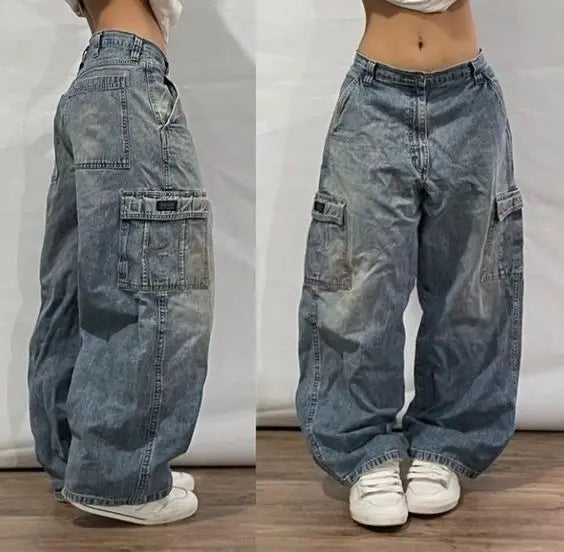 Trend Washing Heavy Industry Loose Jeans Street Y2K Hip-hop Oversized Wide-leg Pants Unisex Mopping Jeans