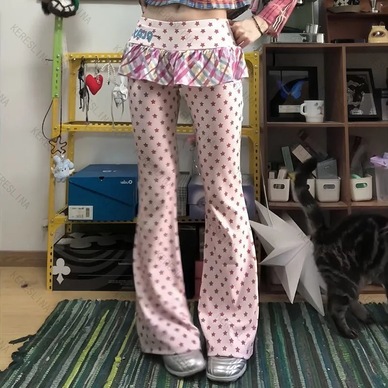 Y2k 2000s Retro Subculture Millennium Spicy Girl Style Fake Two piece Pants Trendy High Street Versatile Sweet Pants emo