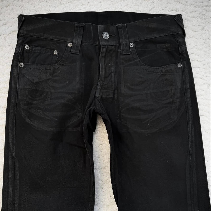vintage X ray waxing tribal embroidery flared jeans Gothic high street unisex punk slim fit jeans Y2K baggy flared jeans