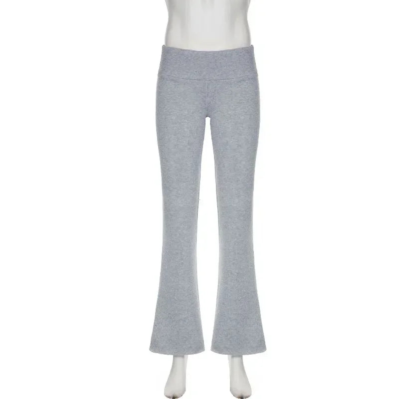 Casual Basic Solid Flare Pants Y2K Slim Low-Waisted Boot Cut Pants Streetwear Lady