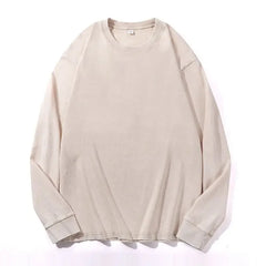 Plus Size Washed Pure Cotton Long Sleeve T-Shirt European Style Oversized round Neck Big Size