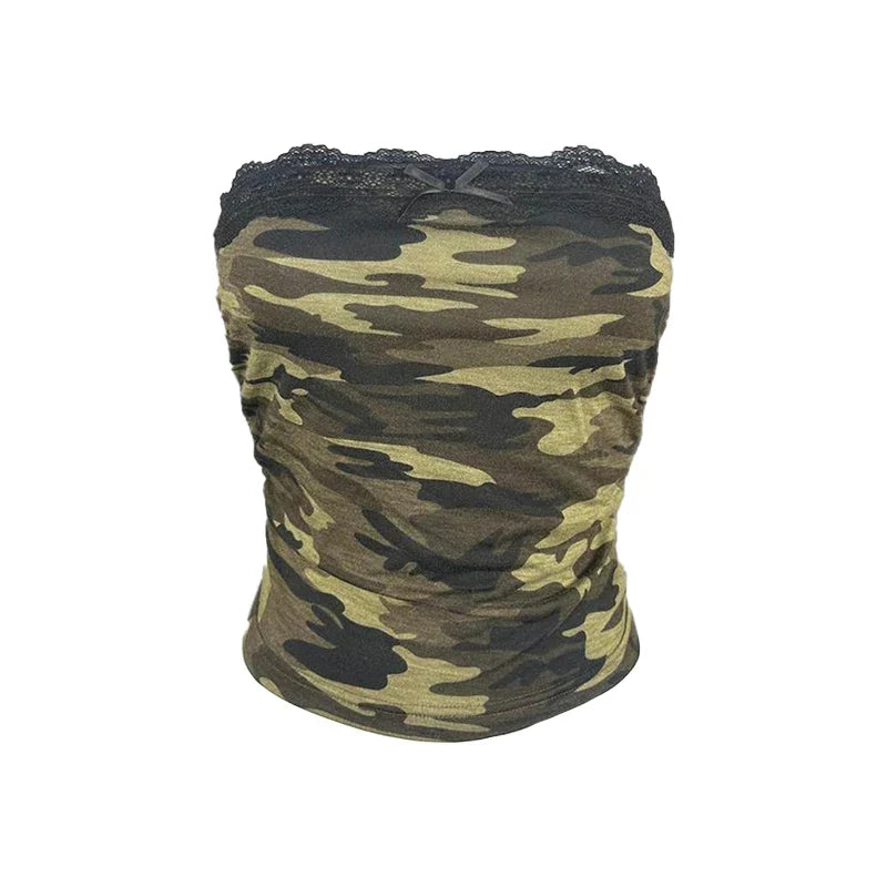 Punk rock harajuku retro camouflage camisole tops chic slim fit hottie crop tops 2000s streetwear