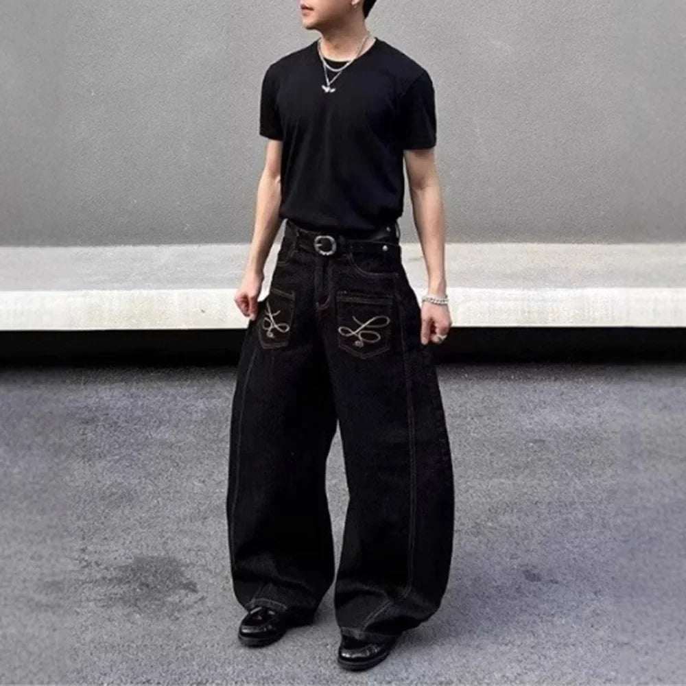 Y2k Pocket Decoration Jeans Harajuku Retro Trend Street Hip-Hop Casual Loose Niche Bottoms