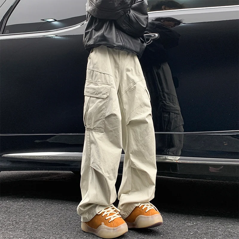 Big Pocket Cargo Pants Japanese Y2k Harajuku Loose Straight Wide Leg Trousers Baggy Pants Man Hip Hop Sweatpants
