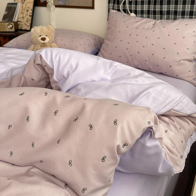 Three-piece striped checkered down quilt set, including a down quilt cover