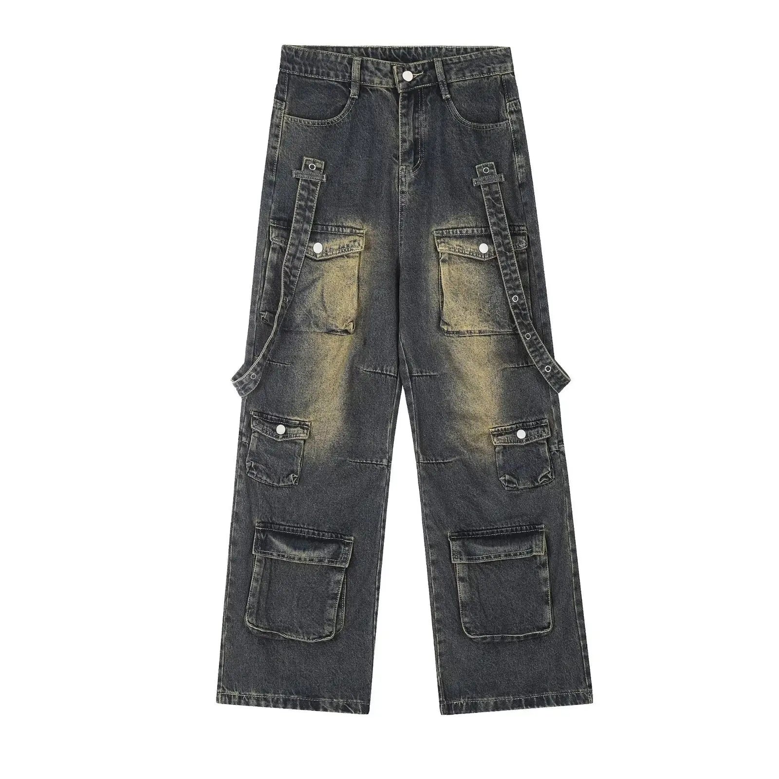 Washed Vintage American Street Style Jeans Loose Straight Leg High Street Vibe Long Trousers