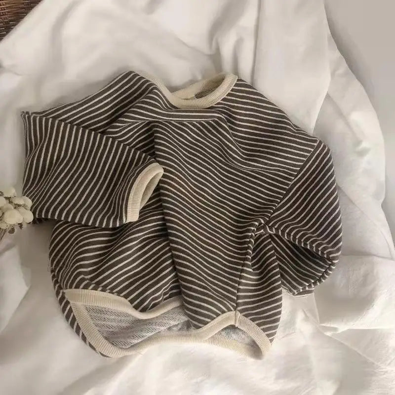 Boys Sweaters Tees Long Sleeve Korean Loose Striped Tops Children's T-shirts All-match Bottoming Girl Shirts