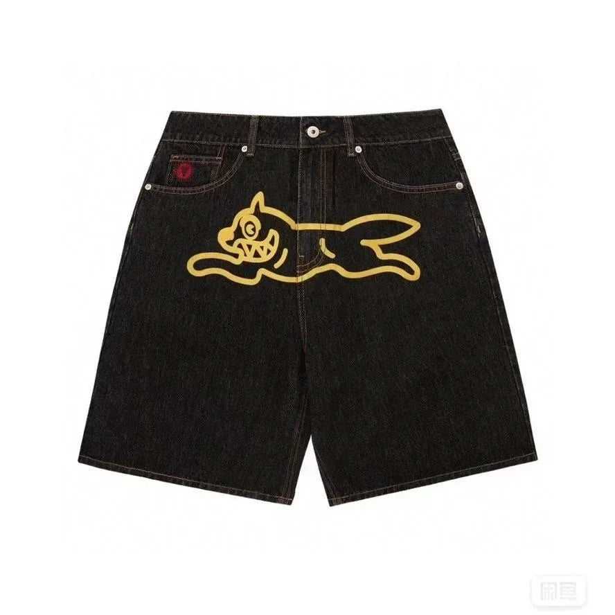 Y2k American Retro Hip-Hop Printed Denim Shorts