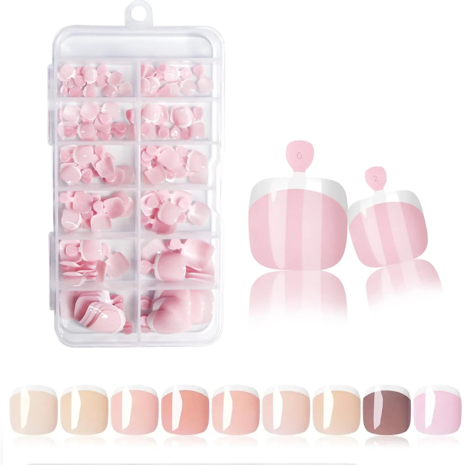 120pcs/Box 9 Styles French Fake Press On Toenails Short Square Nude Pink French Glossy False Toe Nail Full Cover Toe Tips